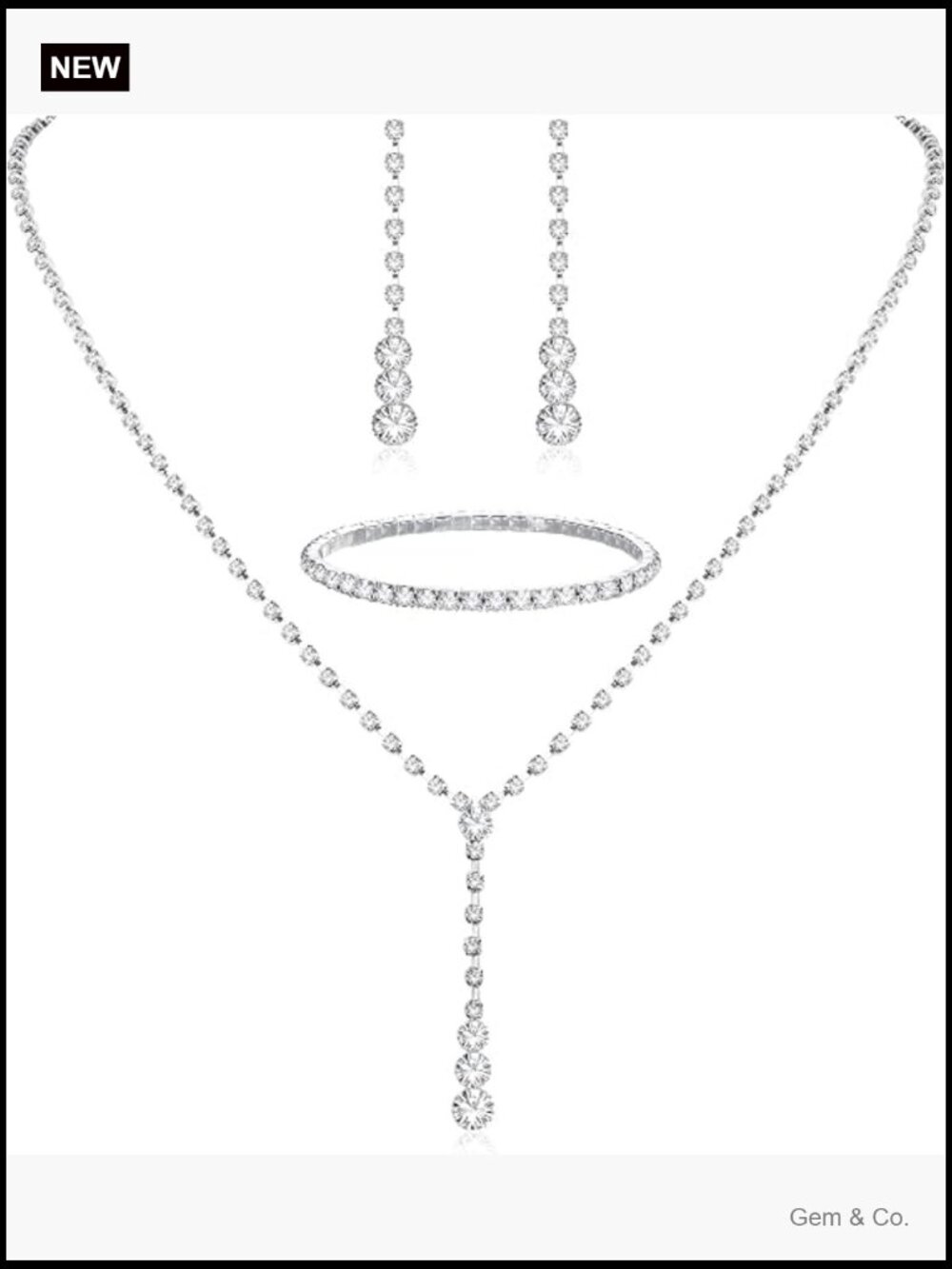 Sparkling Rhinestone Jewelry Set Necklace Earrings Bracelet for Wedding Bride